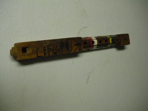 Vintage ręcznie rzeźbiony i malowany flet słupka totemowego Tiki 13" długości X 1 1/4" szerokości - Zdjęcie 1 z 6