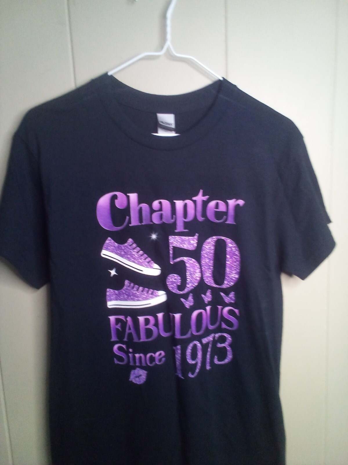 "50" Shirt Small "Chapter 50 Fabulous Since 1973" Black Purple