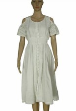 Free People Crochet Button Cold Shoulder Ivory Tie Back Smocked Midi Dress XS