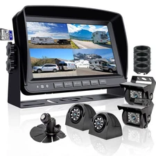 HD 1080P 7" Wired Backup Camera System DVR Split Screen Monitor Rear View Cam RV