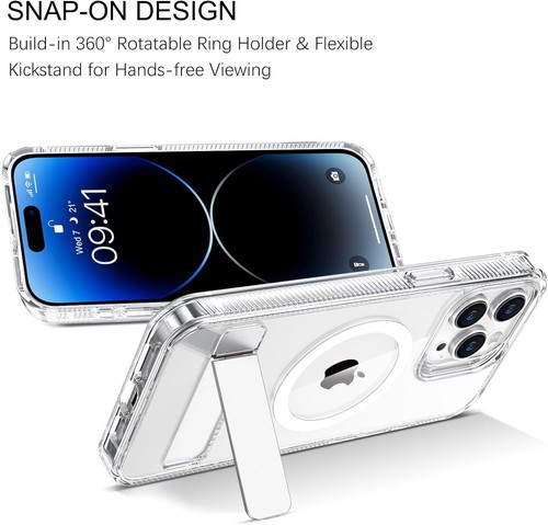 For iPhone 14 Pro Max Magsafe Magnetic Transparent Case Cover + Metal Kickstand - Zdjęcie 5 z 10
