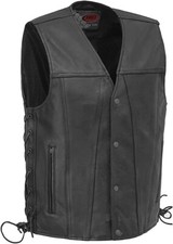 FIRST MFG CO - GAMBLER MEN'S MOTORCYCLE BIKER BLACK LEATHER VEST - FA15