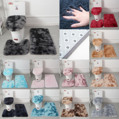 3Pcs Bathroom Bath Mat Set Soft Hairy Rug Seat Cover Bathroom Mat Toilet Covers