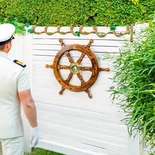 Nautical Handcrafted Wooden Ship Wheel - Home Wall Decor 12 Inches, Natural Wood