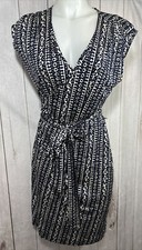 Tory Burch Wrap Dress Black & White Large 100% Silk Knee Length Sleeveless L