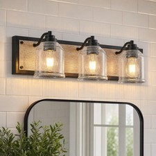 23 inch 3 Lights Black Wood Grain LED Vanity Bathroom Mirror Wall Sconce Fixture