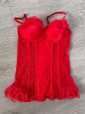 Victoria s Secret Red Satin Mesh Bustier Corset Lingerie Top 34B