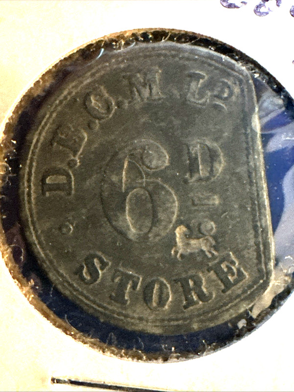 RARE TOKEN 1890s South Africa De Beers Mining Store  6D CounterStamped #1