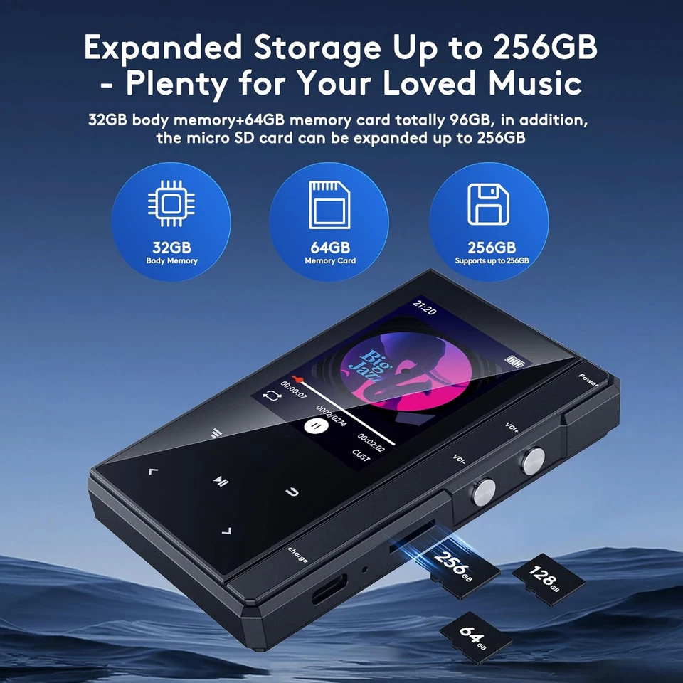 32GB Reproductor De MP3 Con Bluetooth 5.0, Phinistec Reproductor De Música Con H - Imagen 3 de 4