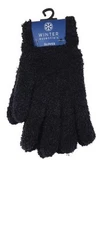 Winter Essentials Black Fuzzy Gloves – Super Soft Cozy Warm Plush One Size