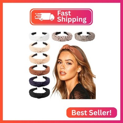 DRESHOW 8 Pack Knotted Headbands for Women Wide Turban Headband Printed Plastic