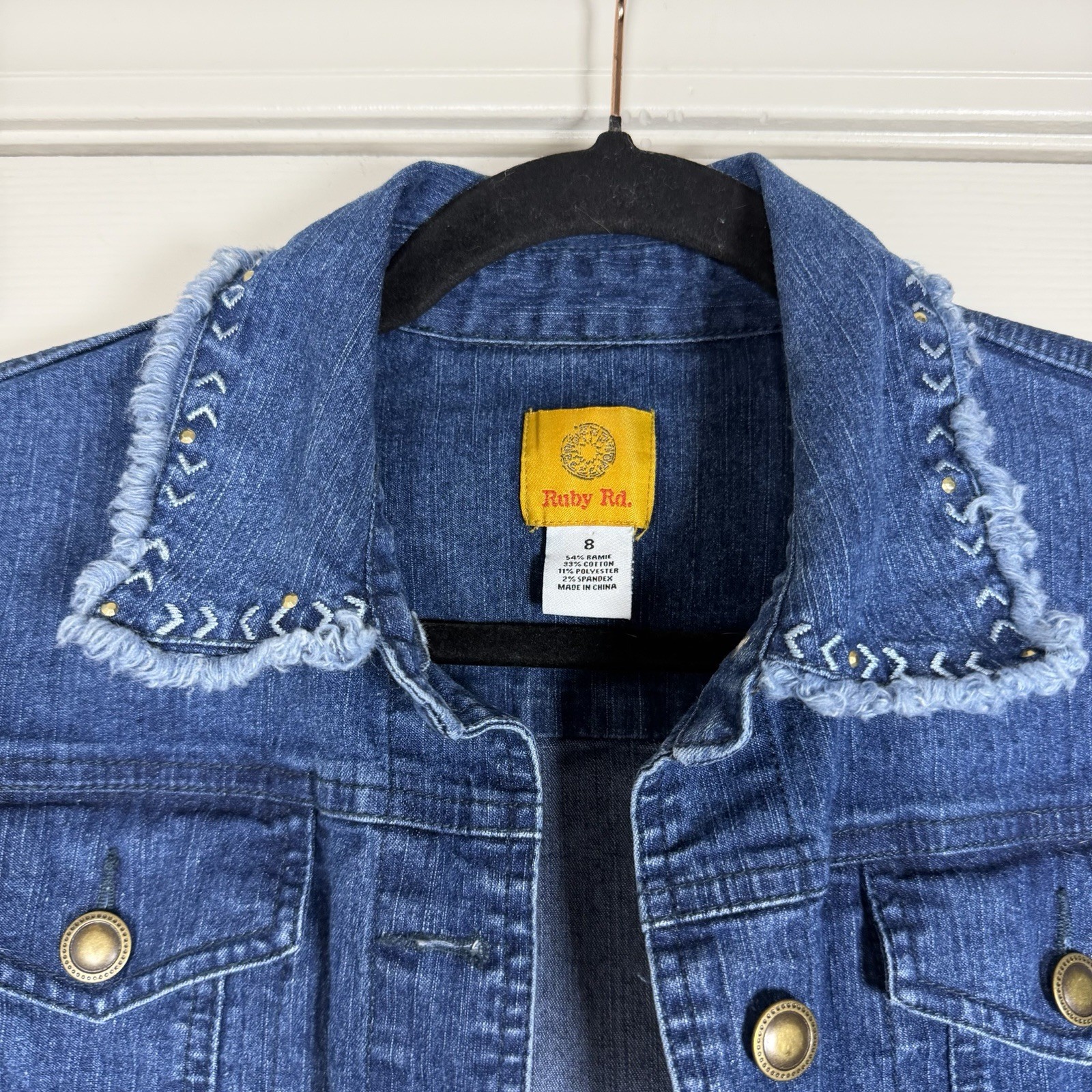 Ruby Rd. Western/Boho Denim Jacket Embroidered Rh… - image 4