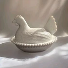 Indiana Glass Clear Hen on Nest Striated With beaded Edge EAPG Vintage PERFECT