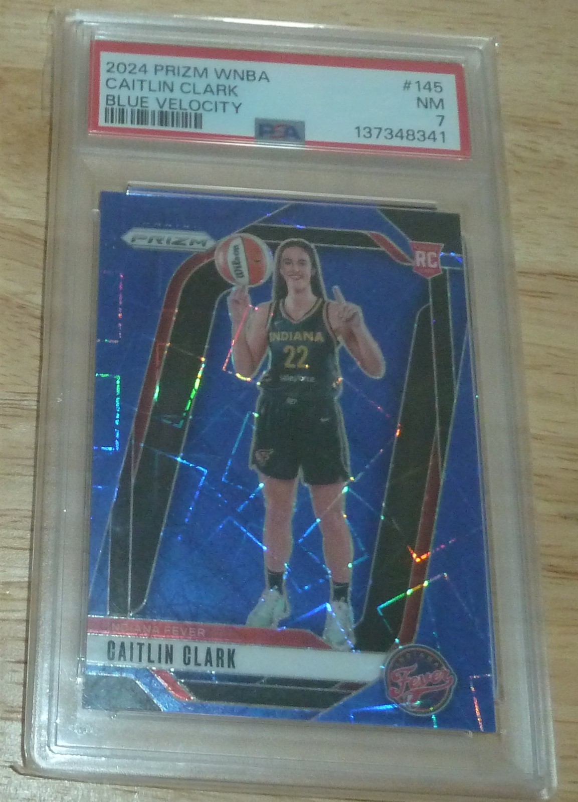 PSA 7 2024 Prizm WNBA CAITLIN CLARK RC Blue Velocity # 145 Fever Rookie