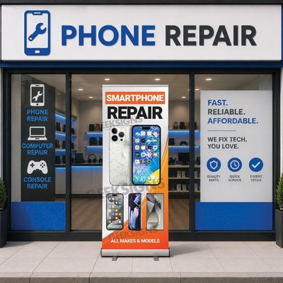 Retractable Banner Stand Custom Print Smartphone iPhone Android Repair Display