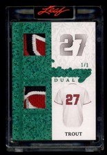 MIKE TROUT 2023 LEAF SUPERLATIVE GREEN MASTERPIECE DUAL GAME PATCH #1/1 T6869