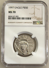 1997 $50 PLATINUM EAGLE STATUE OF LIBERTY NGC MS70- 1/2 Ounce