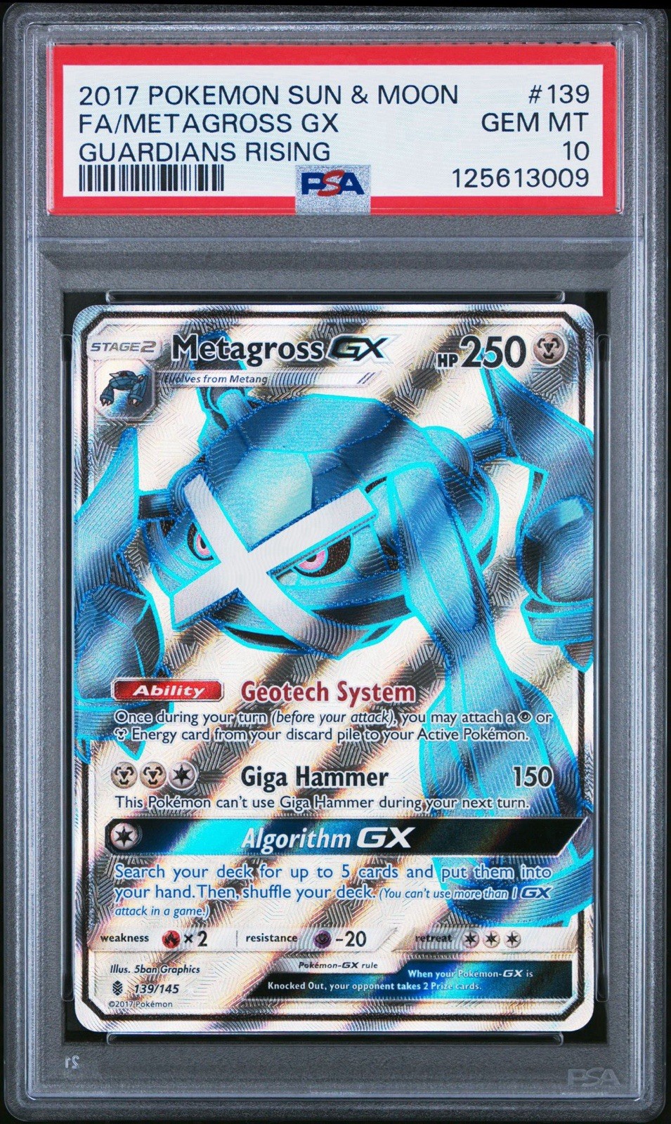 2017 Pokemon Sun & Moon Guardians Rising Full Art Metagross GX #139 PSA 10 GEM M