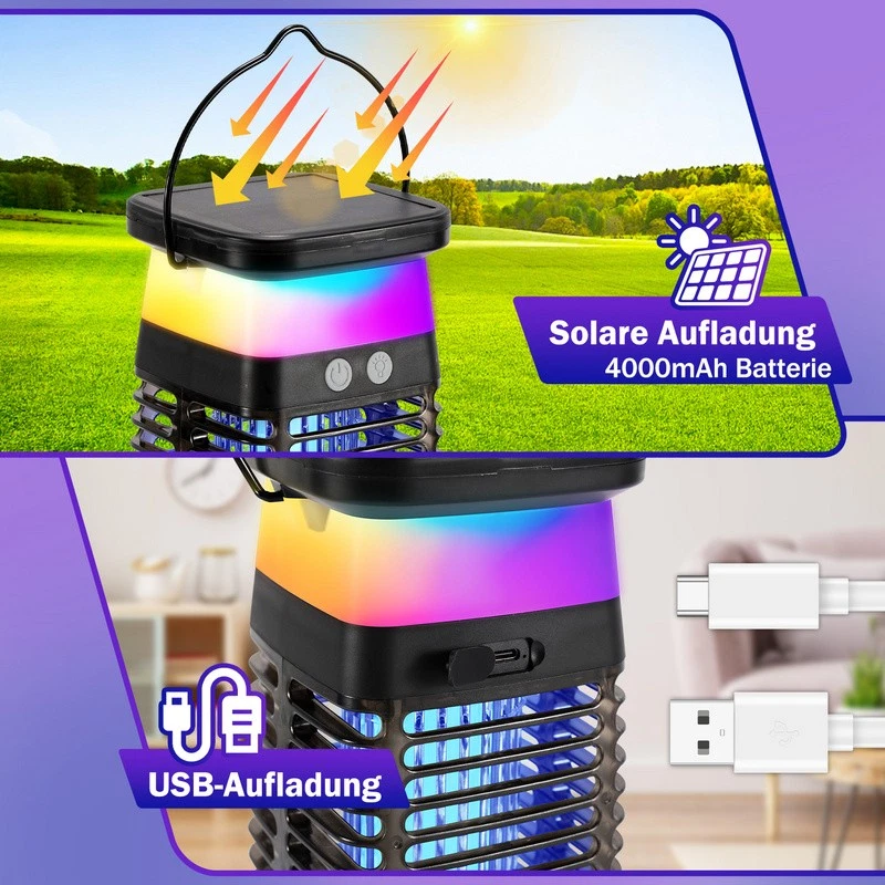 Solar Insektenvernichter Licht Insektenkiller Elektrich 4W UV LED Mückenkiller - Bild 3 von 4