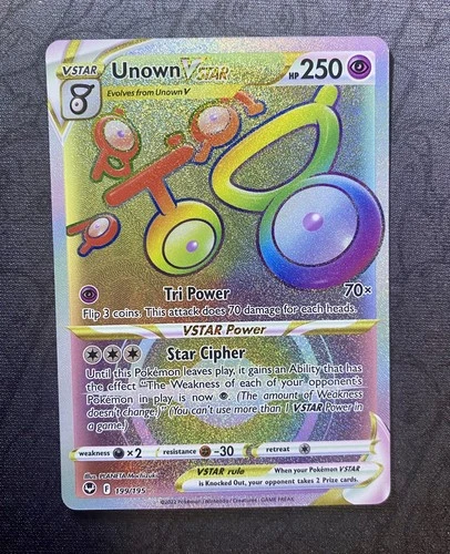 Unown VSTAR (Secret) 199/195 Pokemon Sword & Shield Silver Tempest Rainbow Rare