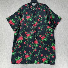 Vintage Vanity Fair Floral Satin Button Up Sleep Shirt Gown 3XL SNAGS