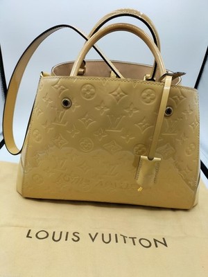 Auth LOUIS VUITTON Montaigne BB Monogram Vernis Beige Leather Handbag M50169