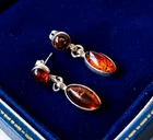 SIGNED STERLING SILVER BALTIC ENAMEL DROP PIERCED EARRINGS (ATI Poland)