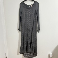 Sundance Maxi Dress Womens Size 2 Gray Lace Chiffon Long Sleeve Boho Hippie