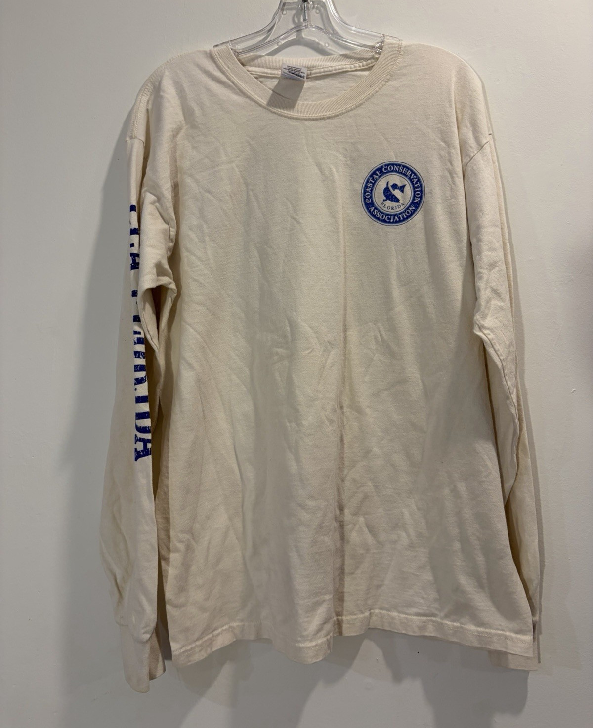 Gildan Ultra Cotton Men's L Beige Long Sleeve Cotton Graphic Florida Crew Tee