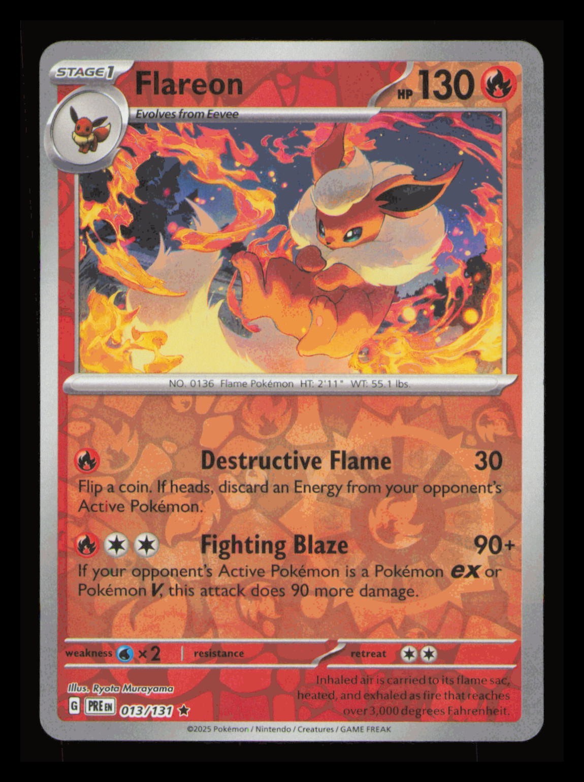 Pokémon Flareon 013/131 Sv: Prismatic Evolutions Rare Reverse Holo NM