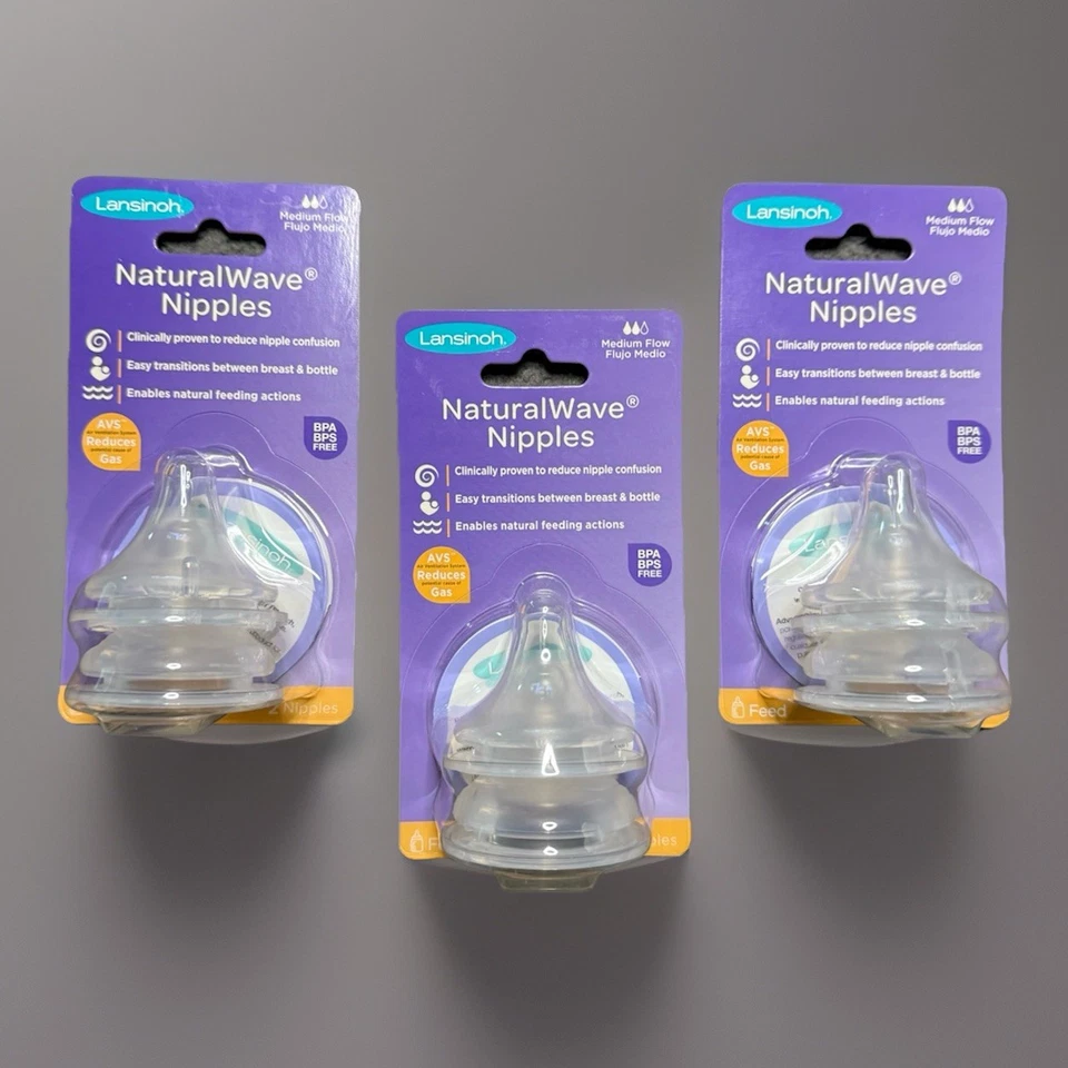 3 Packs (6 Total) Lansinoh Natural Wave Nipples Medium Flow NaturalWave Tetinas - Image 2 of 4