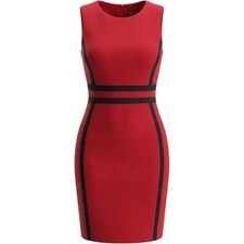 Calvin Klein Sheath Dress Womens 12 Red Black Colorblock Scuba Stretch Career
