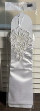 VINTAGE NEW WEDDING GLOVES ELBOW 2004 White Lace Faux Pearl Fingerless Sequins
