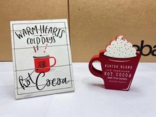 Hot Cocoa Wooden Tabletop Signs Set of 2 Christmas Decor CWI Gifts Col House