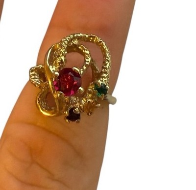 VINTAGE Octopus Style Design Ring 14k GF BAND RING Red Green Yellow gemstones