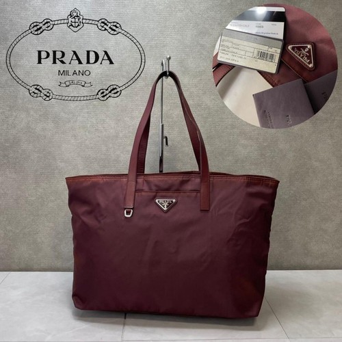 PRADA Tessuto Nylon Tote Bag Bordeaux Authentic Lightweight Large Capacity