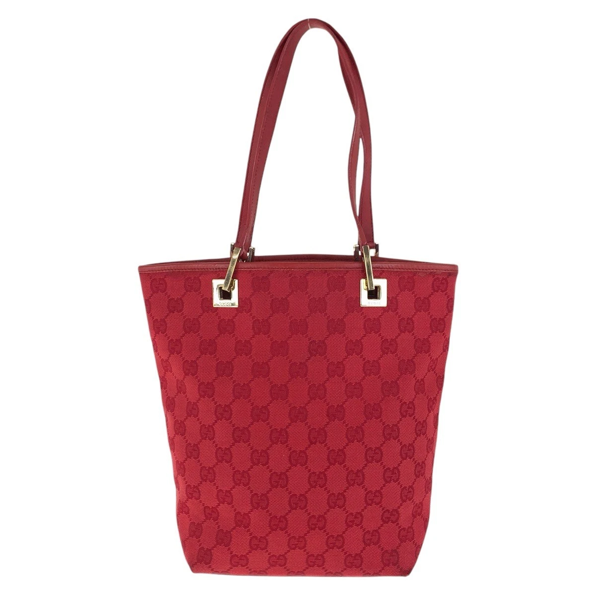 Sac fourre tout bandoulière GUCCI rouge or métal garnitures GG toile cuir 002 1099