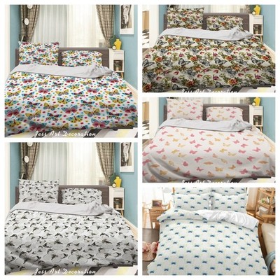 3D Cartoon Butterfly Floral Pattern Color Quilt Cover Duvet Cover Comforter set