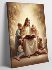 Jesus With Children Canvas Wall Art Christian Jesus Teaching Kids Painting Pi...