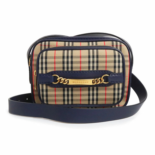 BURBERRY Nova Check Camera Bag Shoulder Beige Ink Blue Navy 4079384 #947