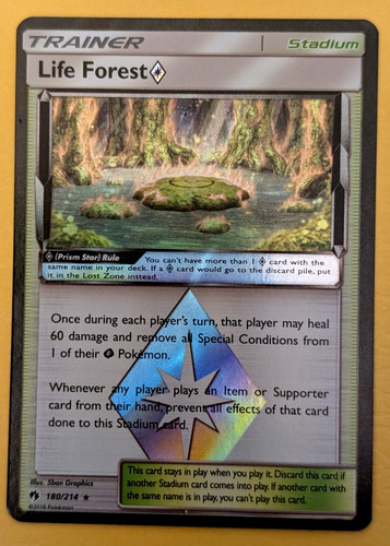 POKEMON ~ LIFE FOREST ~ 180/214 ~ LOST THUNDER PRISM STAR RARE HOLO ~ NM