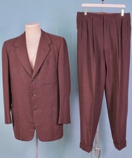 Men's VTG 50s Wool 2 PC Brown Red Pinstripe 3 Button Suit Sz M 1950s