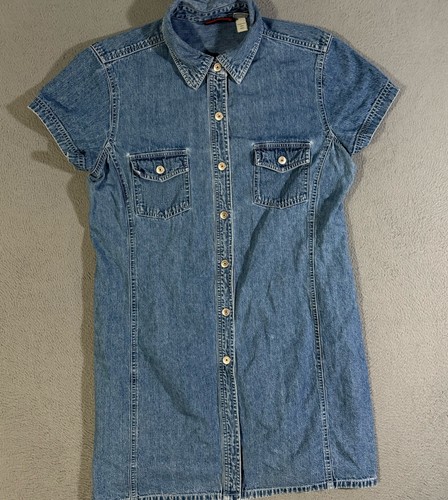 Old Navy Damen blau Jeans Kurzarm Knopfleiste Jeanskleid Größe 16