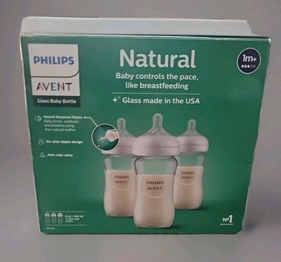 Philips Avent 3pk 8 Oz Glass Natural Baby Bottle Natural Response Nipple Clear