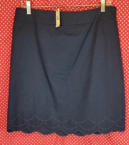 NWT Talbots Navy Midi Skirt Scalloped Embroidered Edge Cotten Blend Sz 8