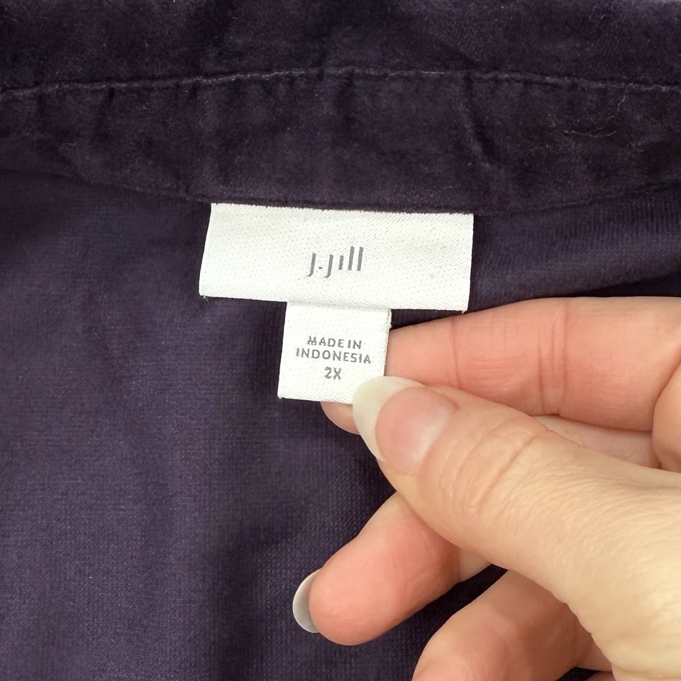 J Jill Velvet Shirt Dress Womens 2X Plum Country Loose Stretch Lagenlook Minimal - Image 2 of 4