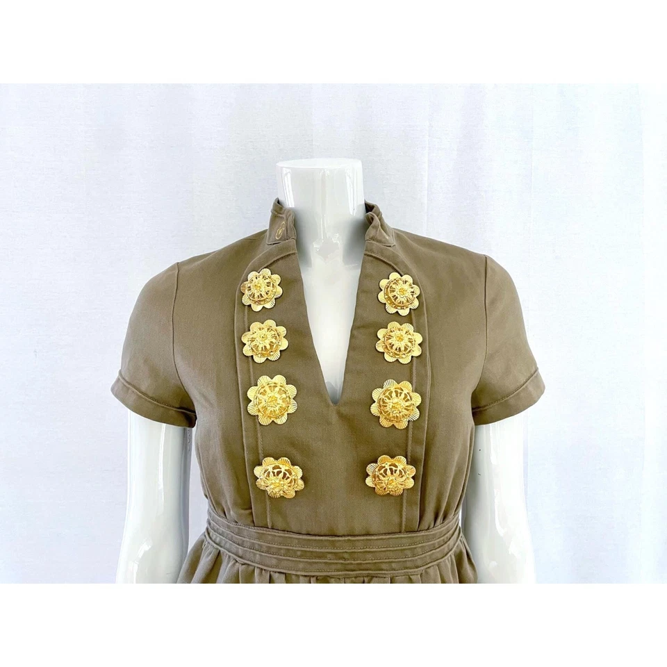 Manoush Military Dress, Khaki Floral Details, Utility Dress, French Designer, 36 - Bild 3 von 4