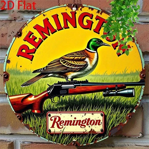 Vintage Hunting Tin Metal Sign Wall Decor Remington Rifle Shotgun 8x8