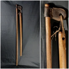 Antique Primitive Wood Leather Wheat Grain Threshing Flail Farm Tool 48.5"