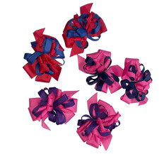 3 PAIRS / LOT OF 6 GIRLS HAIR ACCESSORIES MEDIUM CURLED RIBBON BOWS